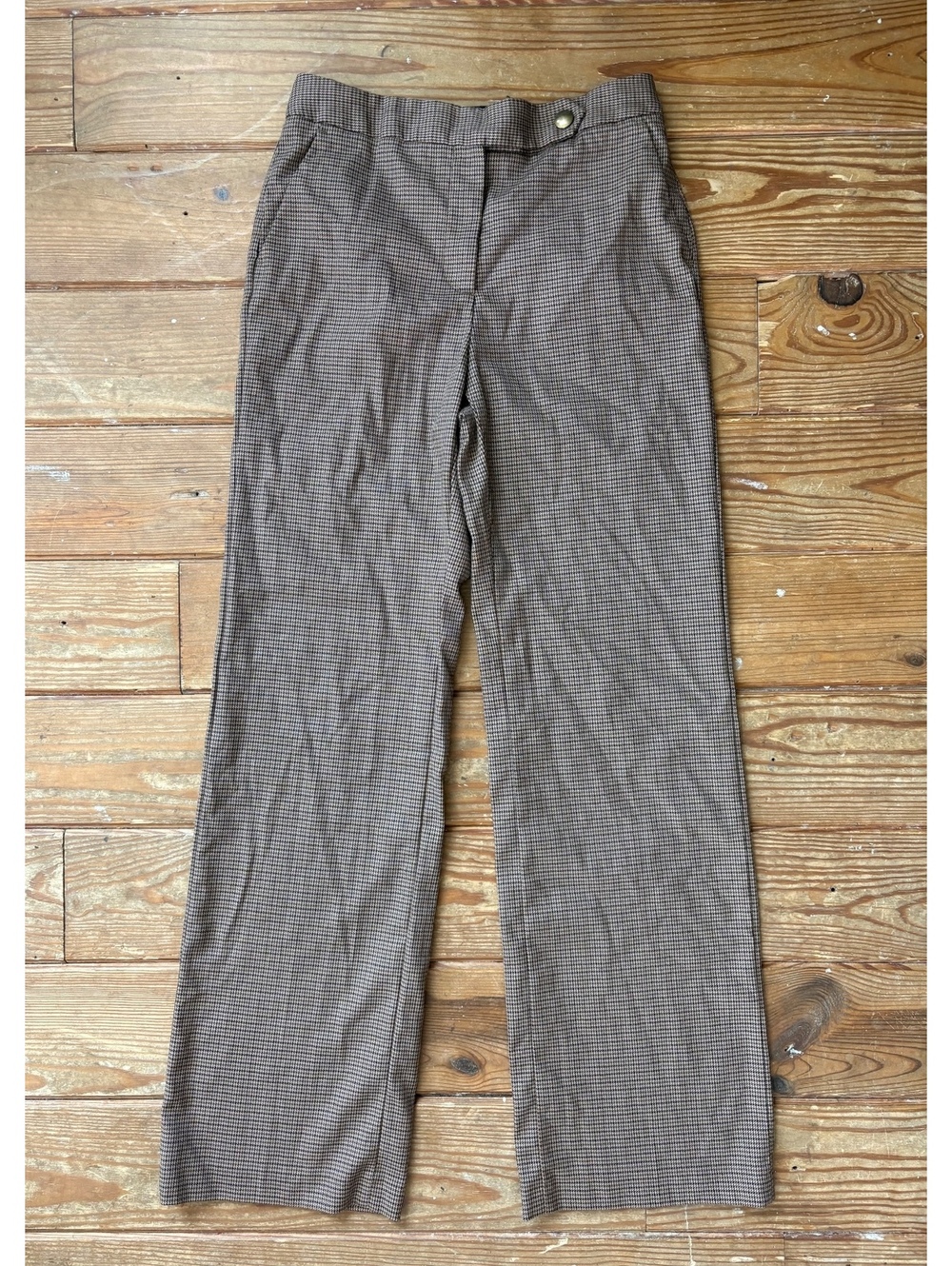 Coach 1941 Brown Houndstooth Wool Blend Tailored Straight Leg Pants Size 0